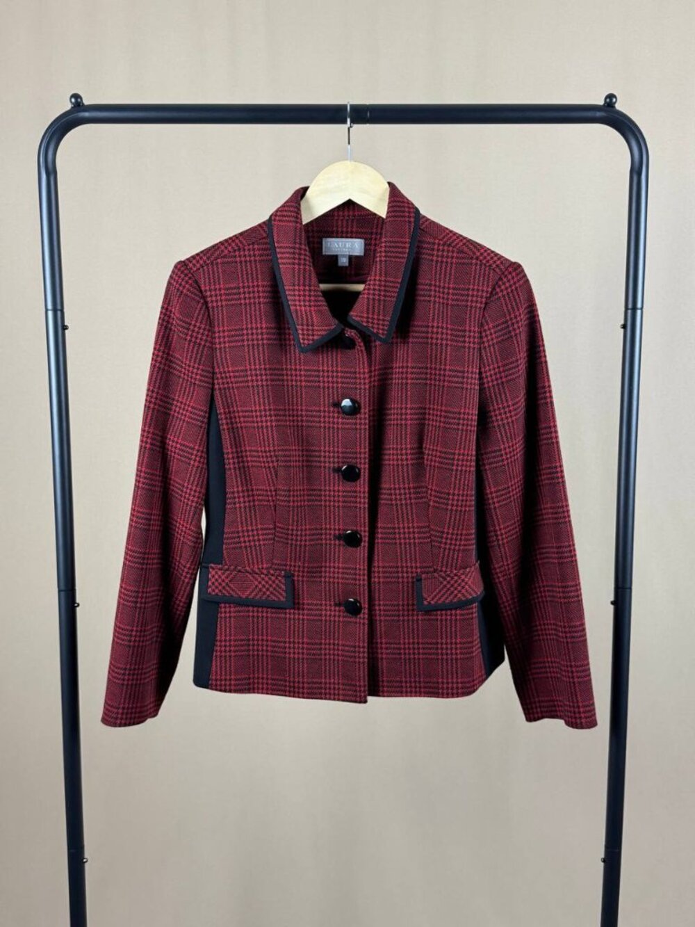 Laura Petites Women’s Red Black Plaid Blazer Jacket Size 12